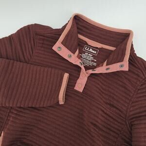 L.L. Bean Airlight Knit Pullover 1/4 Snap Pink Mauve Quilted Women's XS Petite